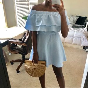 Missguided Blue & White Striped Ruffle Dress